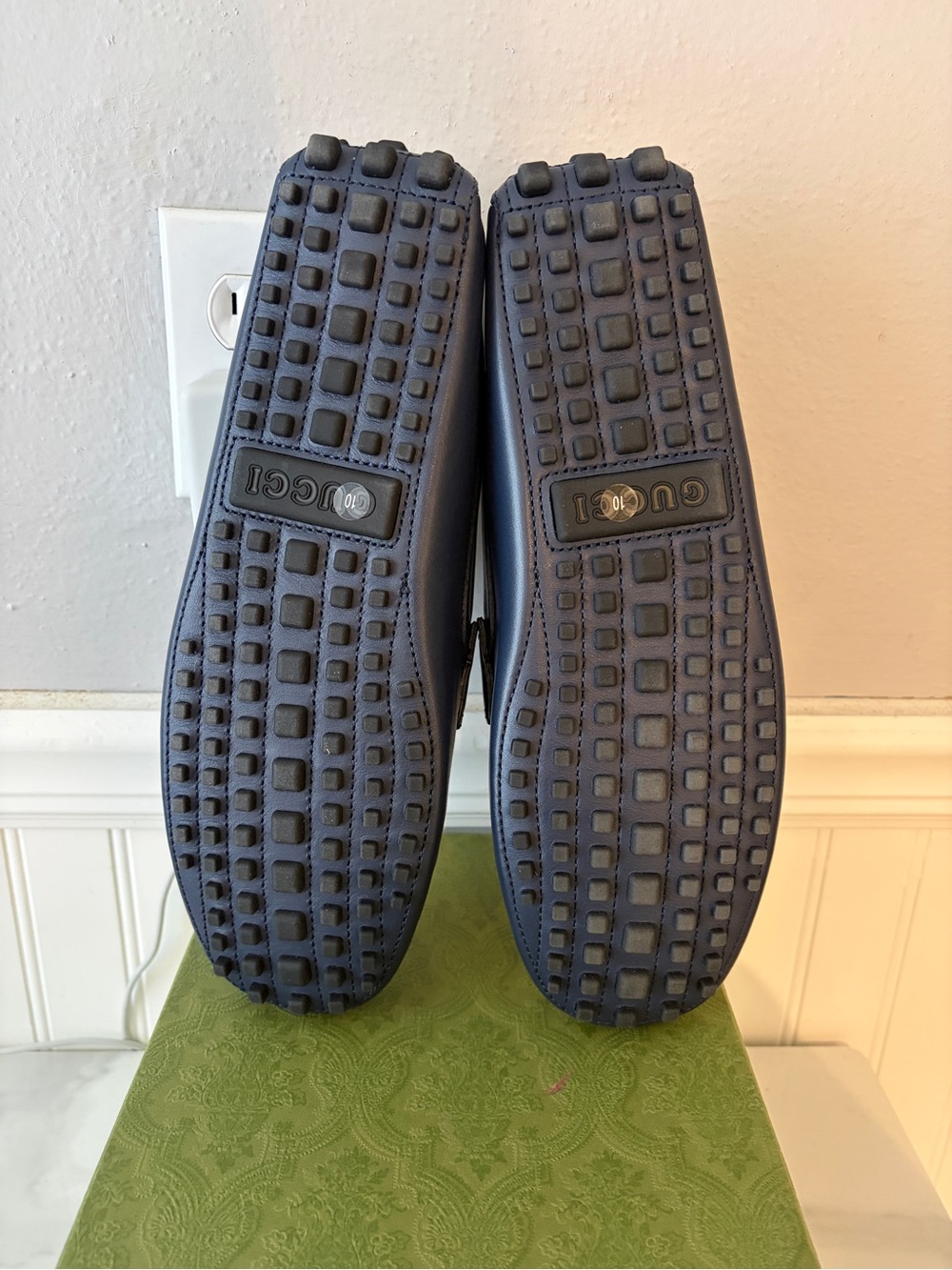 Gucci Navy Blue GG Canvas Leather Drivers - Picture 4 of 6